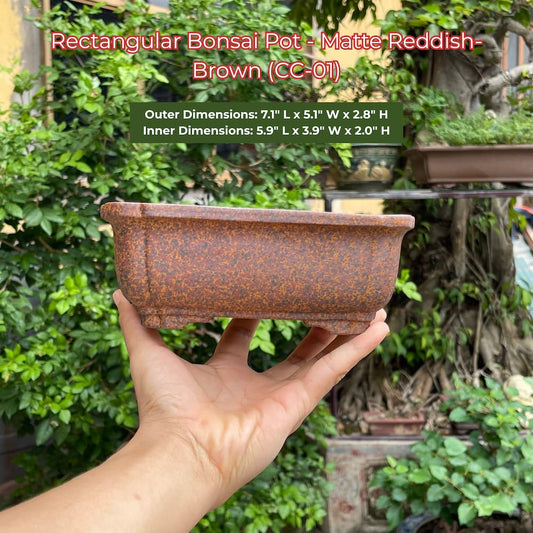 Rectangular Bonsai Pot | Matte Reddish-Brown Ceramic