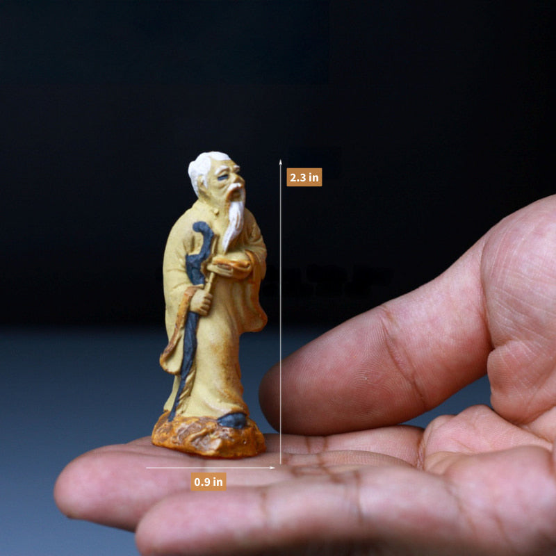 Set mit 4 Schlammmenschen-Figuren (Quan Am & Sages) | Bonsai- und Zen-Dekor