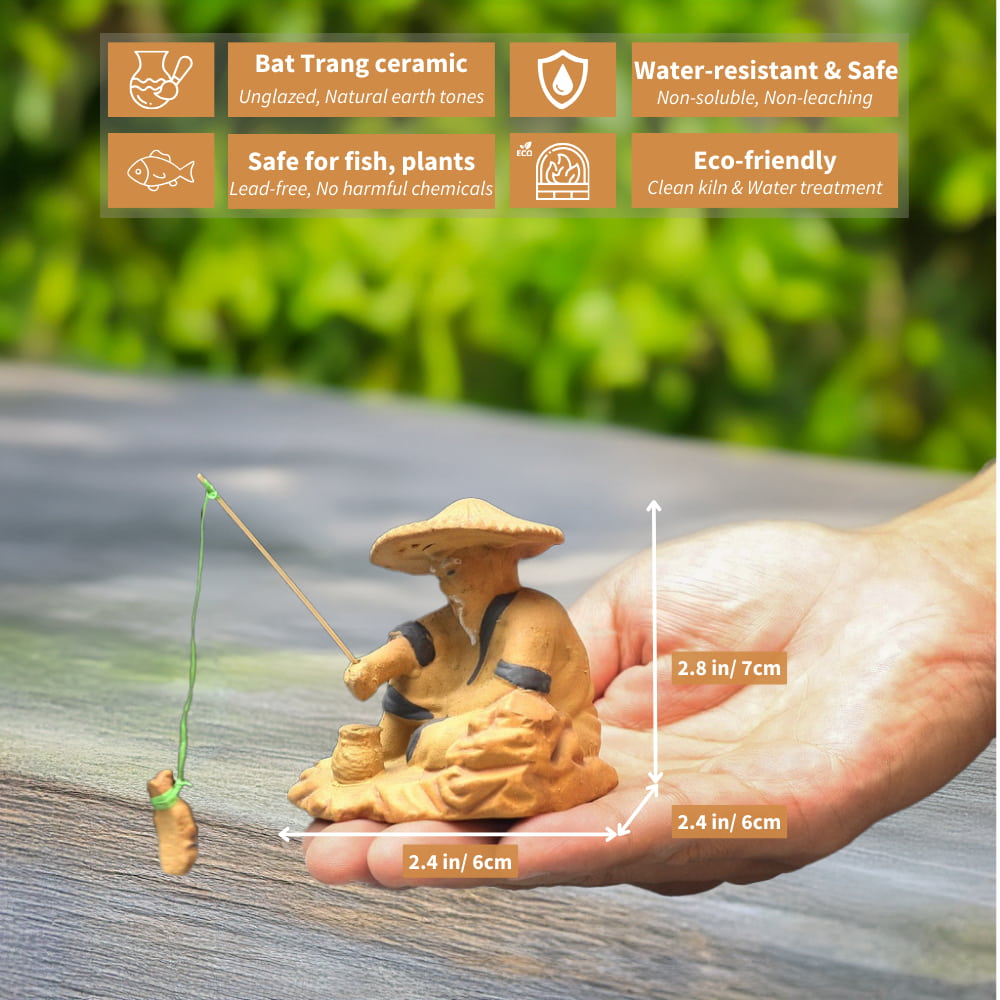 Set of 3 Ceramic Fishermen Figurines | Bonsai & Aquarium Decor