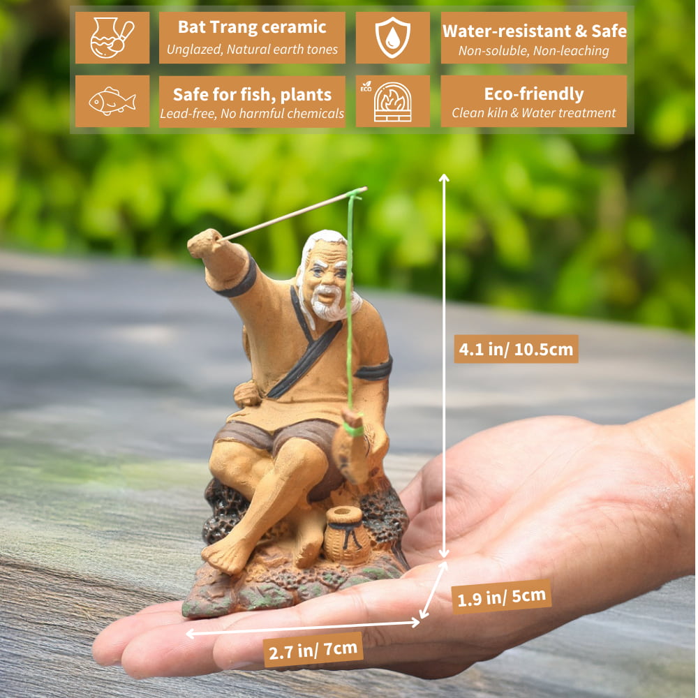 Set of 3 Ceramic Fishermen Figurines | Bonsai & Aquarium Decor