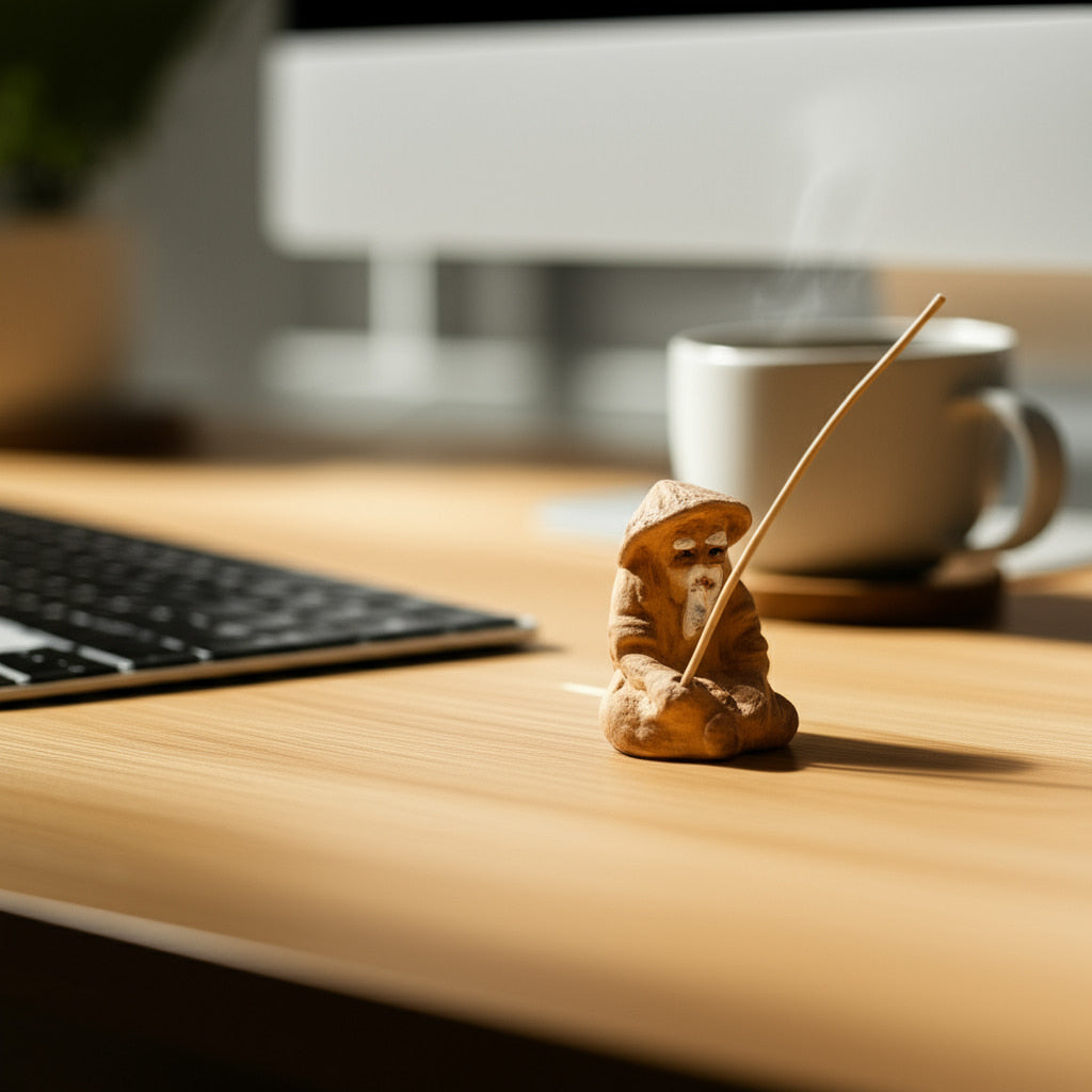 This ceramic fisherman figurine for garden also works as unique desk fisherman decor by a keyboard.
