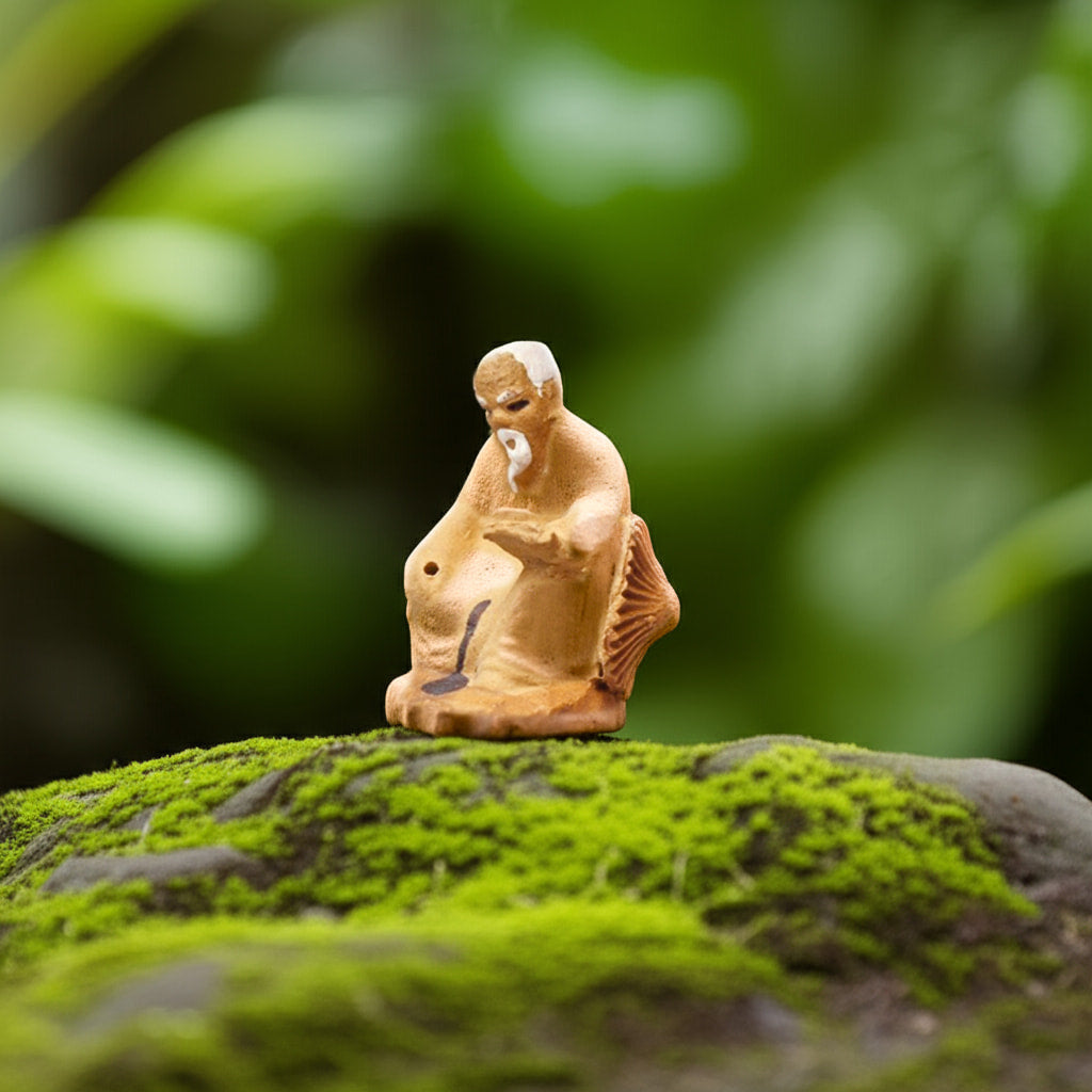 A single fisherman mudman figurine. This is one of our detailed Bonsai tree figurines.