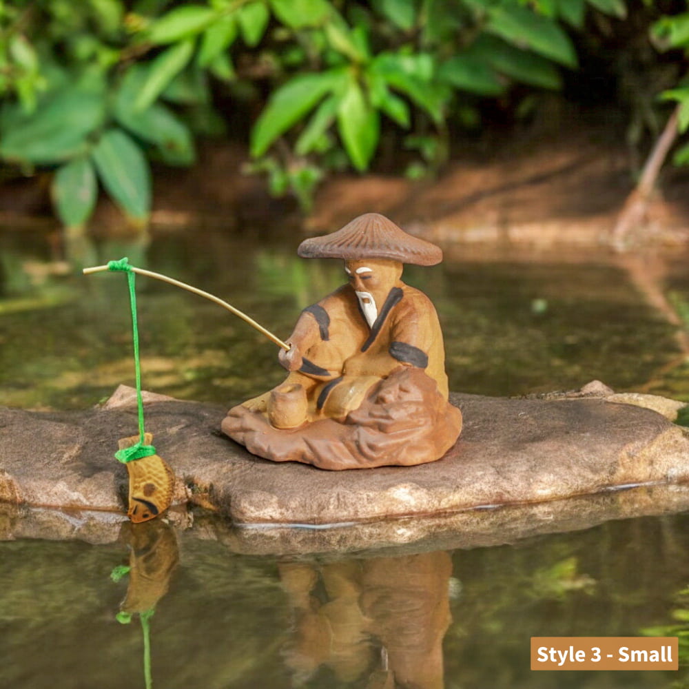 Set of 3 Ceramic Fishermen Figurines | Bonsai & Aquarium Decor