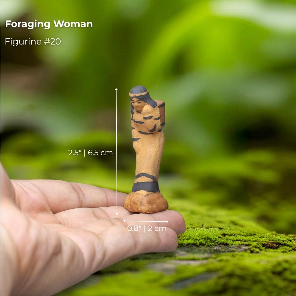 A Foraging Woman carrying a basket on her back. A simple and elegant bonsai figurine.