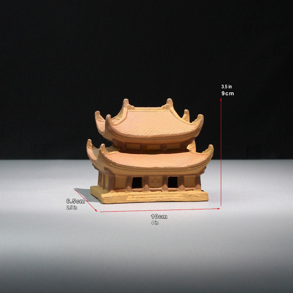 Large light brown ceramic pagoda for bonsai, 4in base, 3.5in tall. For Zen garden decor.