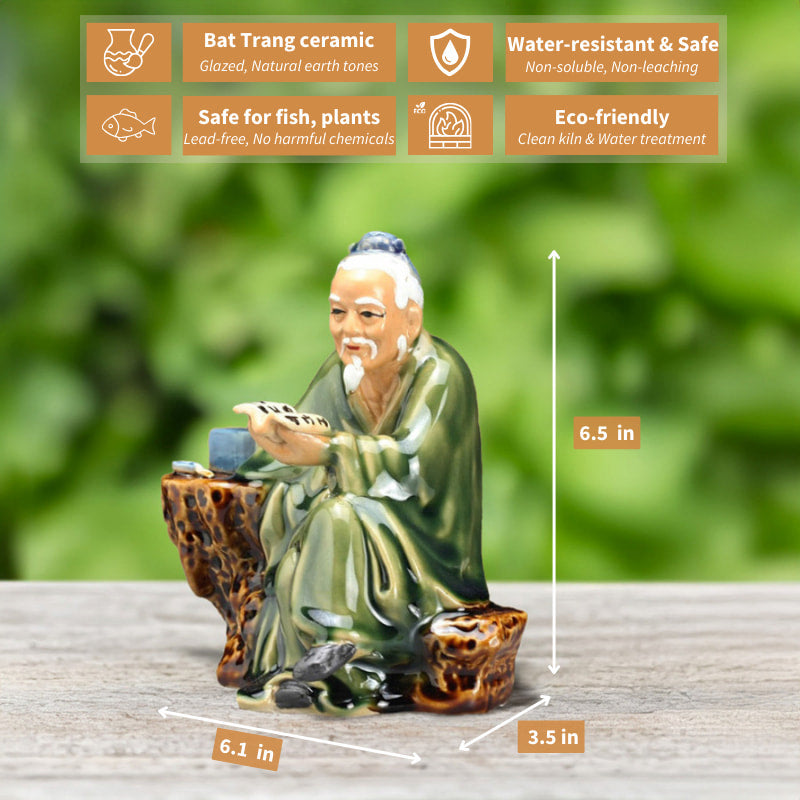 Wise Old Man Reading Figurine (Mudmen) | Zen & Bonsai Decor
