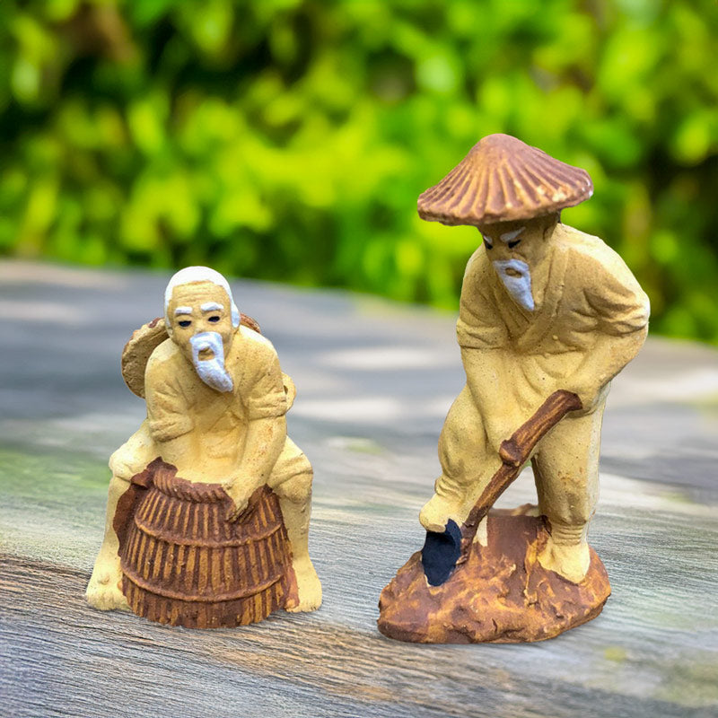 陶器製 釣り人 ミニチュア フィギュア (3個セット) | 盆栽 飾り & アクアリウム 置物