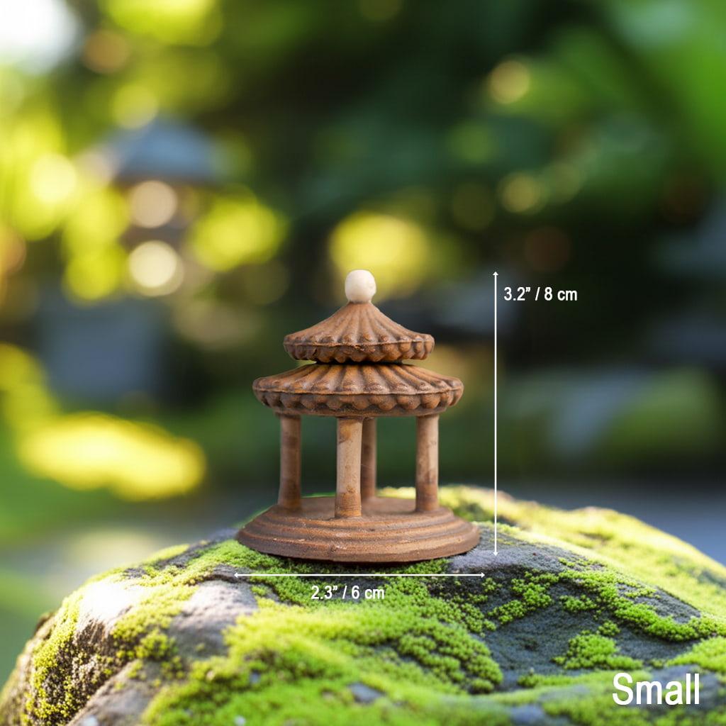 The small Miniature pagoda on a moss rock. It’s 8cm tall. Use as ceramic aquarium decor.