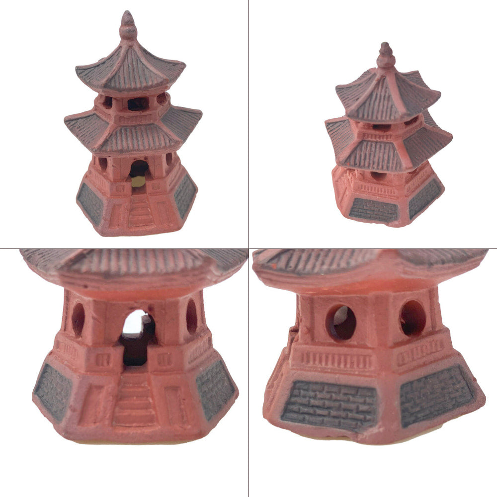 Small Round Bonsai Figurines - Miniature Japanese Pagoda Views