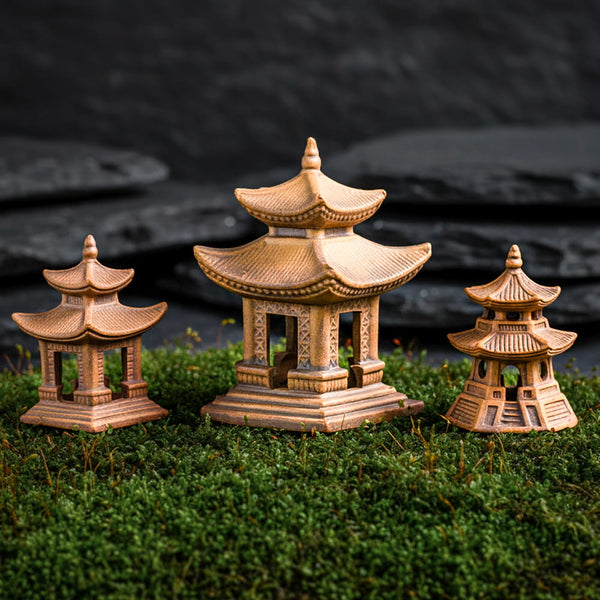 Miniature Japanese Pagoda Set (3 pcs) | Ceramic | 3.9" H