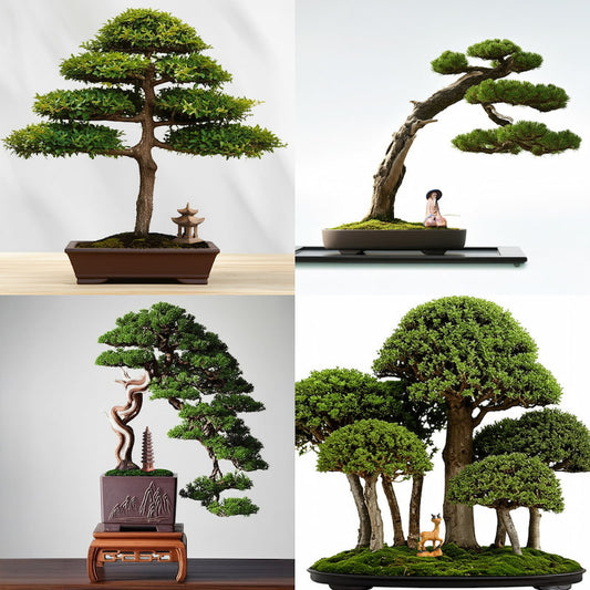 Four bonsai decoration ideas on how to decorate bonsai with figurines and accessories.