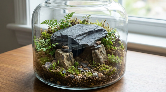  Terrarium hardscape built from one main stone, two supports, and small pieces.