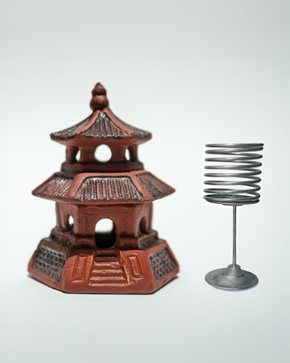 Bonsai Fertilizer Basket Holder, Ceramic Pagoda with Stainless Steel Basket