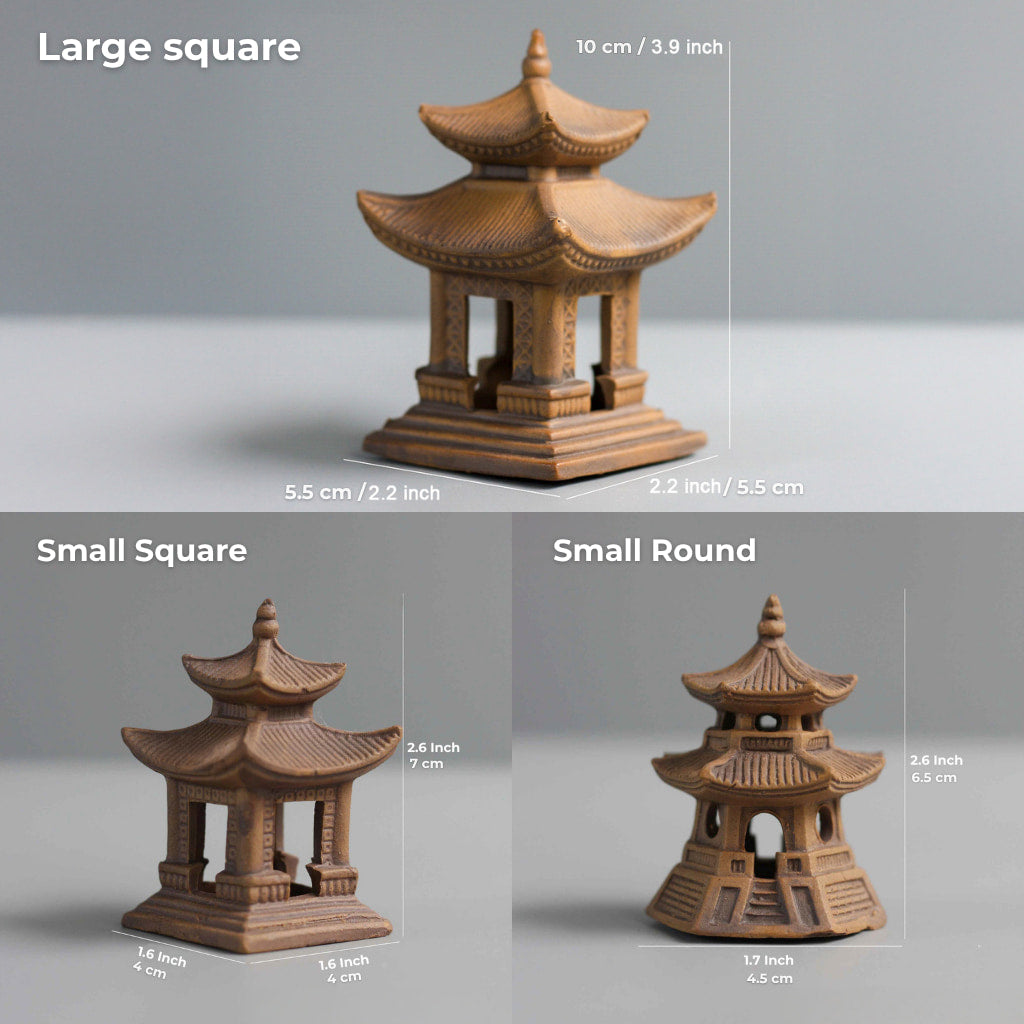 Miniature Japanese Pagodas | Ceramic Bonsai Figurines & Zen Garden Decor