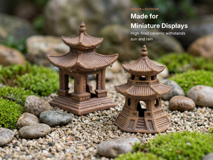 Miniature Japanese Pagoda Set for Bonsai & Zen Gardens | Antique Brown