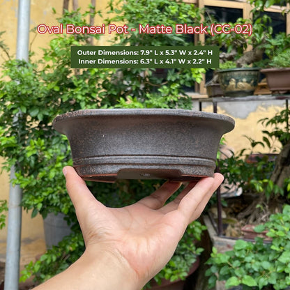 Oval Bonsai Pot | Matte Black Ceramic (CC-02)