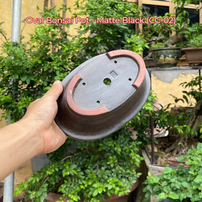 Oval Bonsai Pot | Matte Black Ceramic (CC-02)