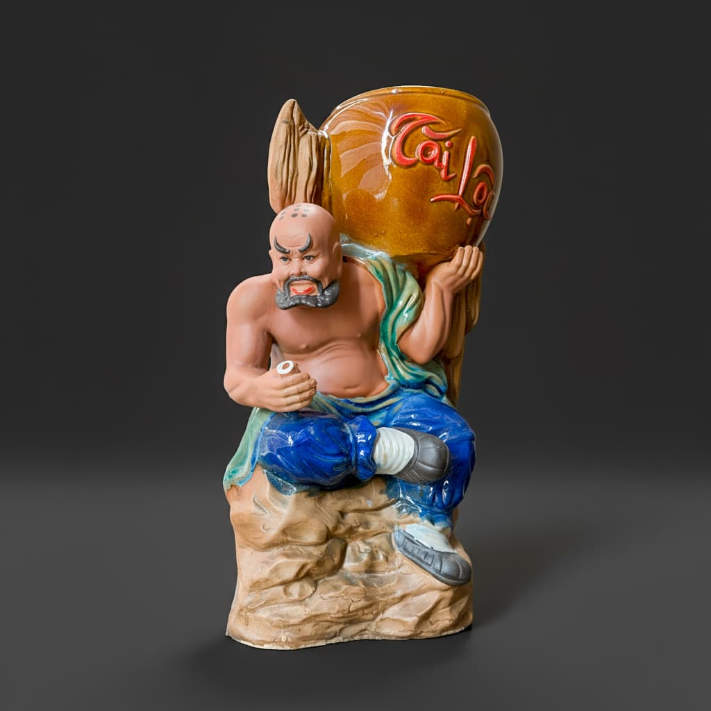 Strong Man "Lu Zhishen" Lifting Pot | Glazed Ceramic | 16.1" H