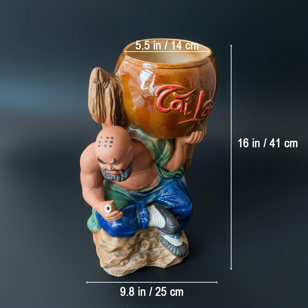 Strong Man "Lu Zhishen" Lifting Pot | Glazed Ceramic | 16.1" H