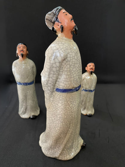 Li Bai Poet Mudman Figurine for Bonsai Displays | Cracked Glaze Ceramic