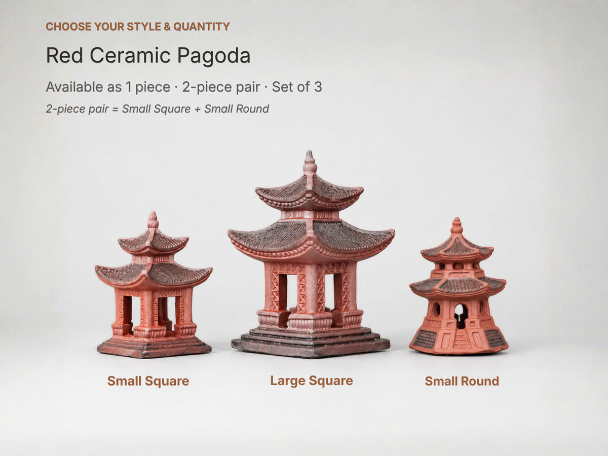 Miniatur-Pagoden in Rot (3 Stück) | Heim- und Gartendeko | Bonsai-Figuren