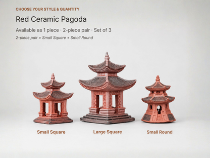 Miniatur-Pagoden in Rot (3 Stück) | Heim- und Gartendeko | Bonsai-Figuren