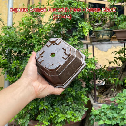 Square Bonsai Pot with Feet - Matte Black (CC-04)