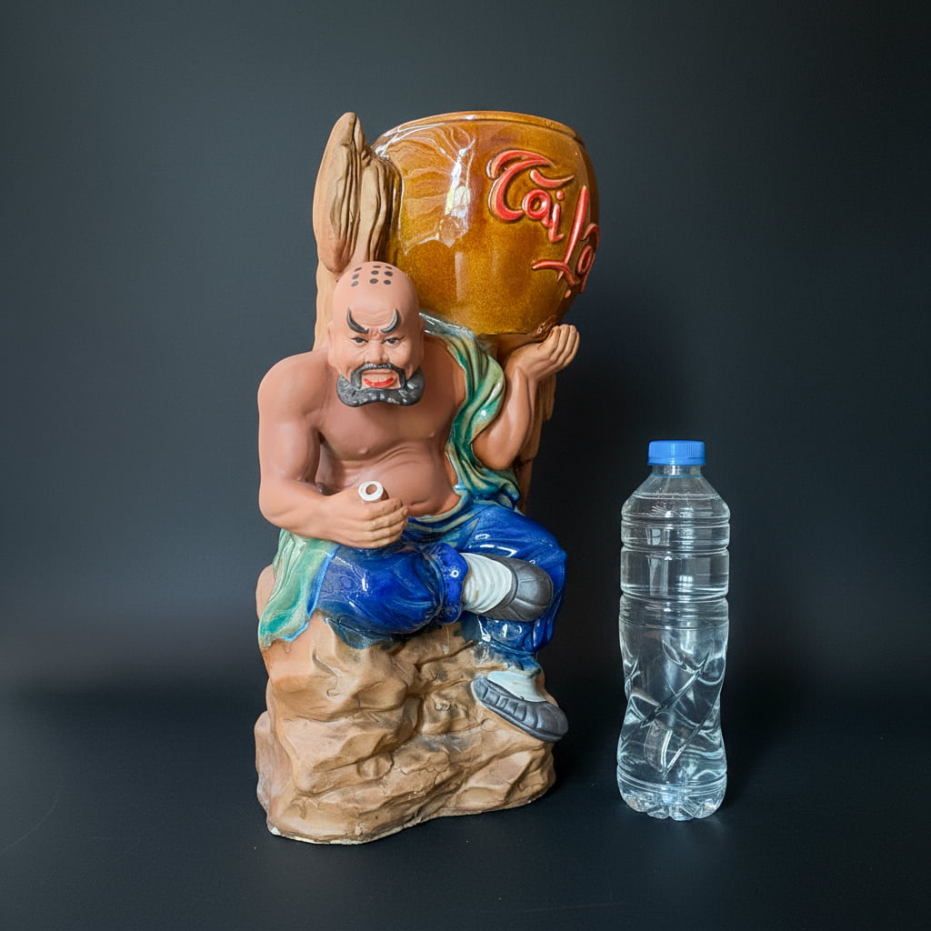 Strong Man "Lu Zhishen" Lifting Pot | Glazed Ceramic | 16.1" H