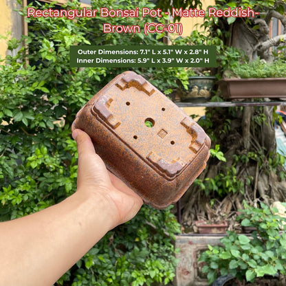 Rectangular Bonsai Pot | Matte Reddish-Brown Ceramic
