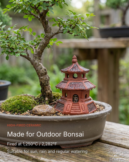 Bonsai Fertilizer Basket Holder, Ceramic Pagoda with Stainless Steel Basket