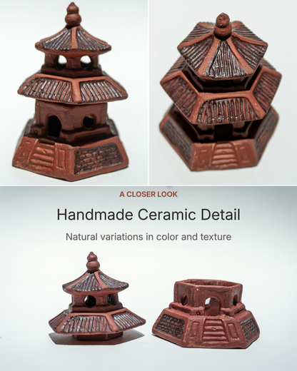 Bonsai Fertilizer Basket Holder, Ceramic Pagoda with Stainless Steel Basket