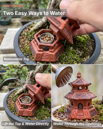 Bonsai Fertilizer Basket Holder, Ceramic Pagoda with Stainless Steel Basket