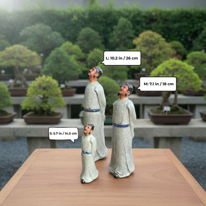 Three Li Bai bonsai figurines of different sizes (S, M, L) for your custom bonsai decor.