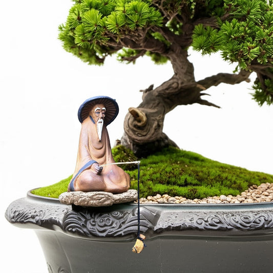 The Patient Fisherman Figurine | Ceramic Bonsai & Aquarium Decor
