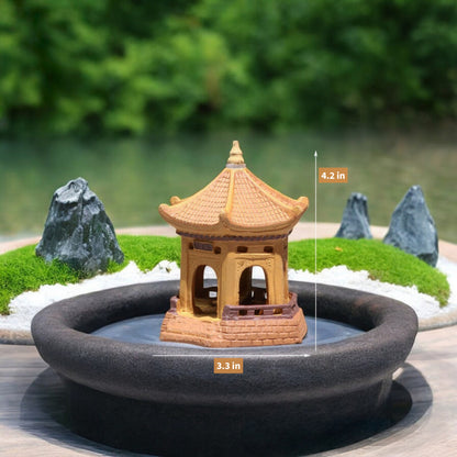 Ceramic Hexagonal Pavilion Statue | Miniature Pagoda for Bonsai