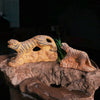 Two Ceramic Tiger Figurines, varied sizes, on rock. Bonsai decor miniature tigers. 