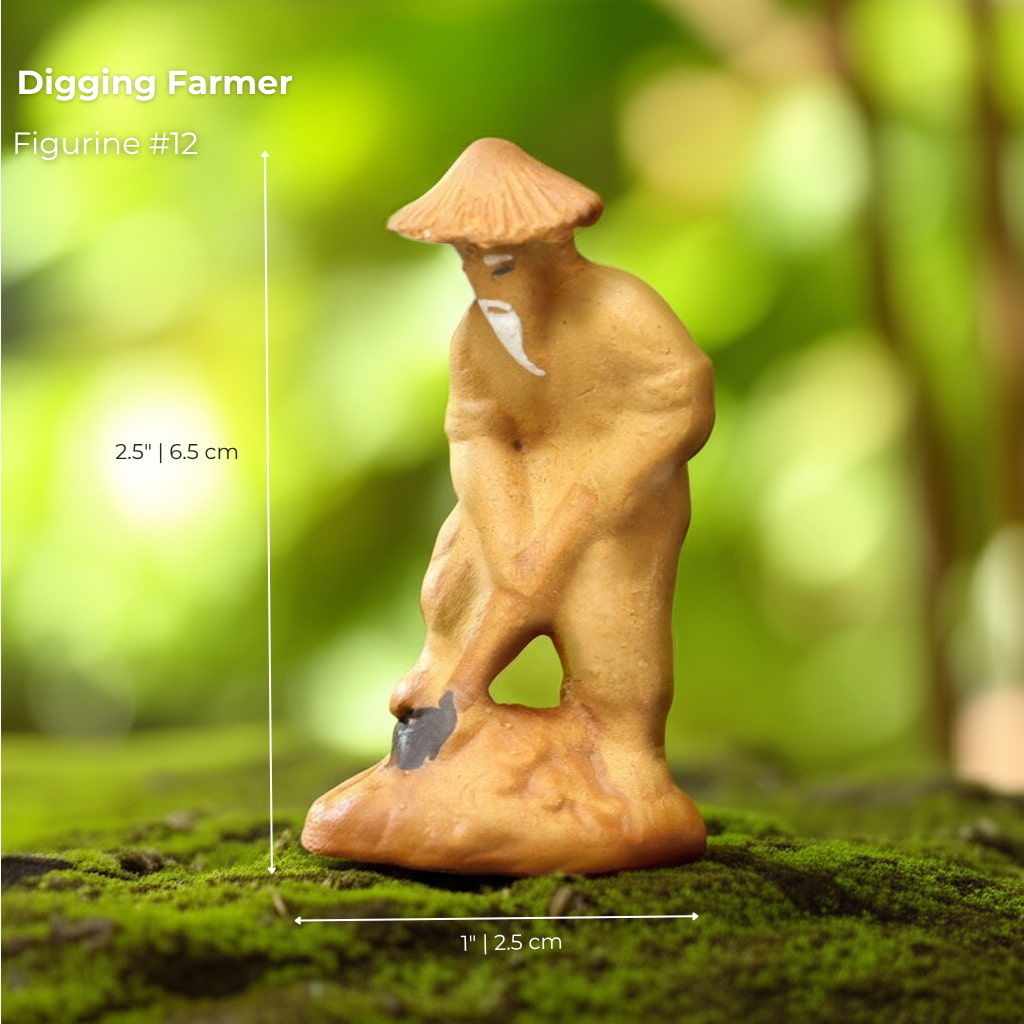 A Digging Farmer, one of our classic bonsai tree figurines. A great bonsai mudmen figure.