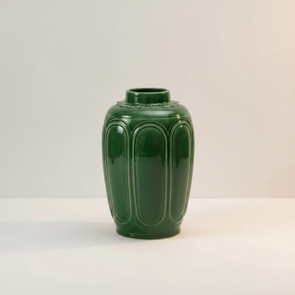  Studio shot of the green artisan ceramic vase. A classic example of Vietnamese ceramic vase