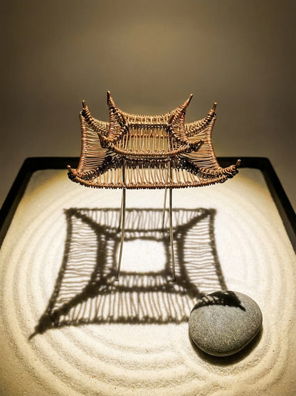 Hand-Woven Copper Pagoda | Vertical Architecture (4.8")