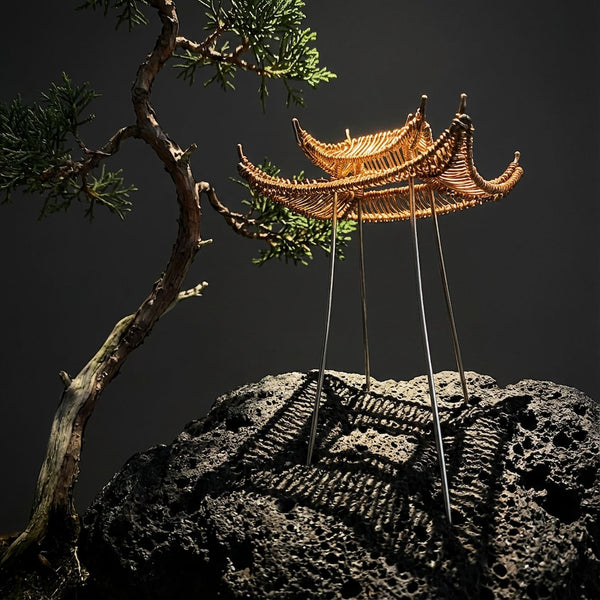 Vertical Copper Pagoda Sculpture for Bonsai & Suiseki