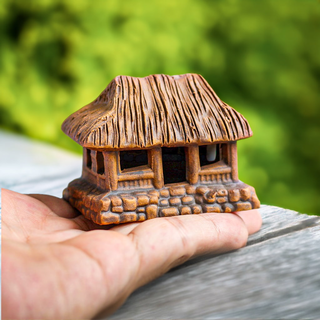 Thatched House Figurine | Unglazed Ceramic | 2.7" L