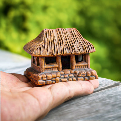 Thatched House Figurine | Unglazed Ceramic | 2.7" L