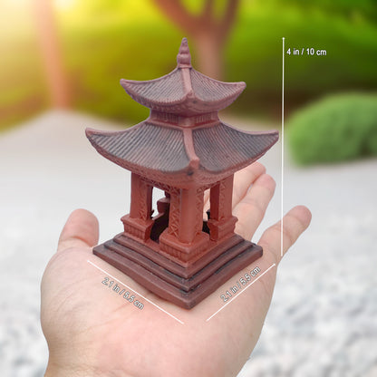 Hand holding large square handcrafted miniature Japanese pagoda for bonsai. Ideal bonsai decor. 