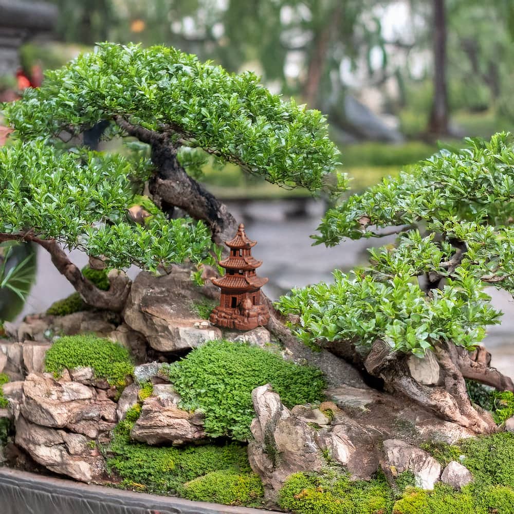 Miniature Pagoda Tower + Bonus Figurine | Bonsai & Zen Garden