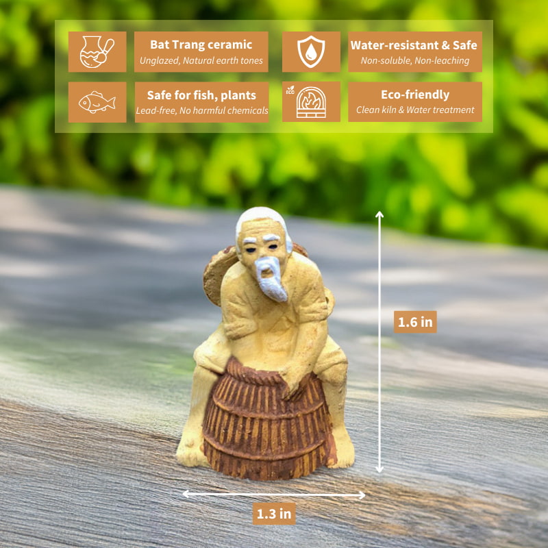 Mudmen Fisherman Figurine with Basket Trap | Bonsai & Aquarium