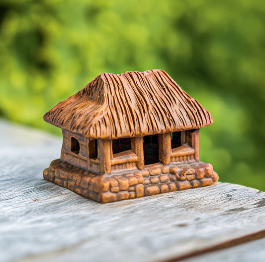 Thatched House Figurine | Unglazed Ceramic | 2.7" L