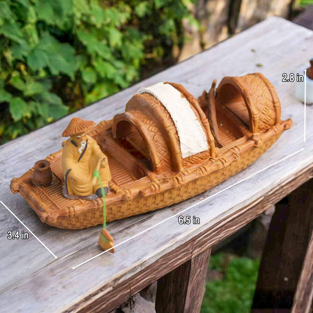 Old Fisherman on Boat Figurine for Bonsai Displays | 6.5