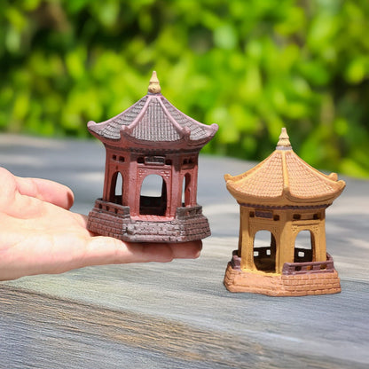 Ceramic Hexagonal Pavilion Statue | Miniature Pagoda for Bonsai