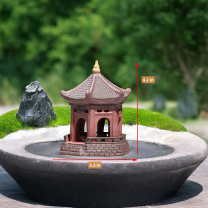 Ceramic Hexagonal Pavilion Statue | Miniature Pagoda for Bonsai