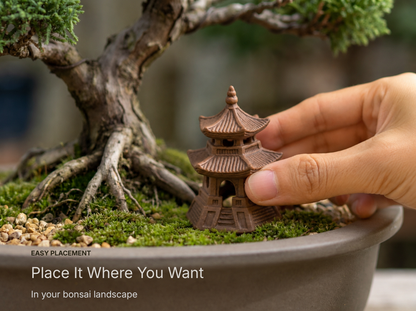 Miniature Japanese Pagoda Set for Bonsai & Zen Gardens | Antique Brown